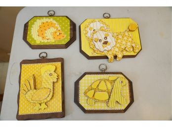 LOT OF 4 SMALL HAND MADE WALL DECORATION OF ANIMALS