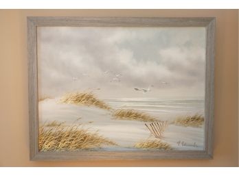 OIL ON CANVAS PAINTING OF A BEACH SCENRY SIGNED