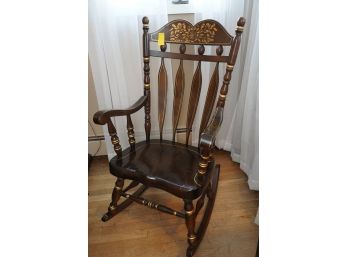 ANTIQUE STYLE WOOD ROCKING CHAIR WITH GOLD OUTLINING