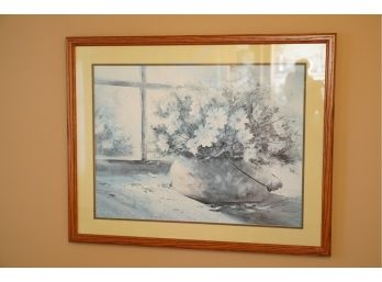 PRINT FRAMED MATTED OF A FLOWER POT AND SIGNED 29.5X24 INCHES