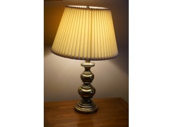 WORKING CONTEMPORARY BRASS LAMP WITH WHITE SHADE, 27IN HIGH