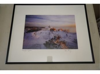 PHOTO PRINT OF MONTAUK POINT LIGHTHOUSE SIGNED 20.5X16.5 INCHES