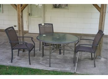 OUTDOOR ROUND TOP GLASS TABLE WITH 3 CHAIRS
