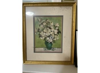 PRINT FRAMED OF A FLOWER BOUQUET IN A GOLD FRAME 16X19 INCHES