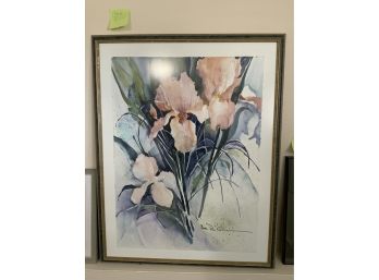 LITHOGRAPH OF FLOWERS SIGNED, 28.5X36.5 INCHES