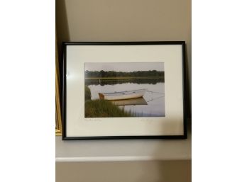 PRINT PHOTO OF A BOAT ON A BLACK FRAME SIGNED 14.5X11.5 INCHES