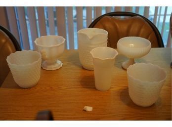 ASSORTED MILK GLASS PIECES-VARIOUS SIZES