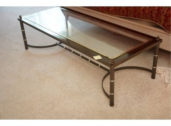 CONTEMPORARY VINTAGE BAMBOO BRASS STYLE METAL COFFEE TABLE WITH GLASS TOP