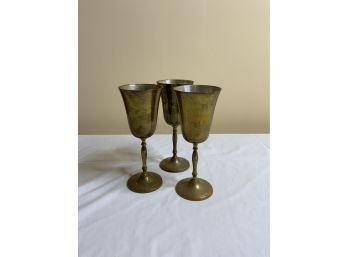 LOT OF 2 BRASS METAL CUPS, 7IN HIGH