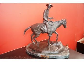 RARE! WILL ROGERS BY C.M. RUSSEL STATUE REPRODUCTION BRONZE