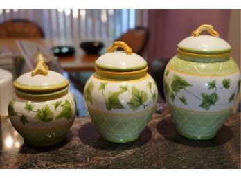 WAVERLY HAND PAINTED JARS WITH LIDS