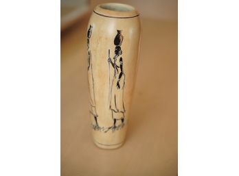 BEAUTIFUL HEAVY HAND CARVED MADE IN KENYA VASE, 10.5IN HIGH