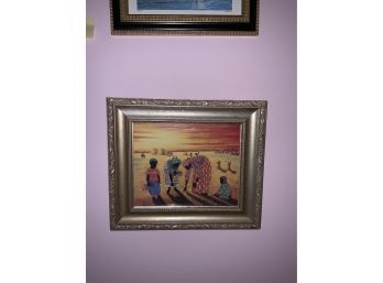 PRINT OF A FAMILY IN A GILDED STYLE FRAME,  13.5X11.5 INCHES