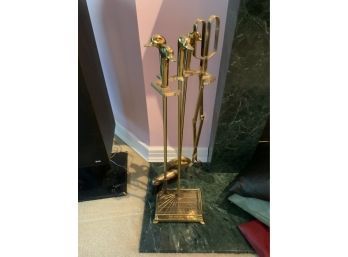 GORGEOUS BRASS METAL FIREPLACE SET WITH DUCK HEADS