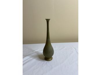 SMALL BRASS METAL VASE, 10IN HIGH