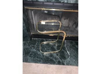 SMALL COMPOSITE BRASS METAL SIDE TABLE WITH GLASS TOP