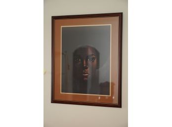 PRINT OF A GILR CRYING BY TODD BERRIEN, 22X27 INCHES FRAMED AND MATTED