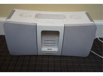 BROOKSTONE BOOMBOX PORTABLE MUSIC SYSTEM WITH IPOD DOCK