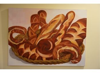 BEAUTIFUL OIL ON CANVAS OF A BREAD BASKET SIGNED BY B. COOPPERMAN, 40X30 INCHES