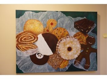GORGEOUS OIL ON CANVAS OF BAKERY GOODS SIGNED BY BRENDA COOPERMAN,  40X30 INCHES