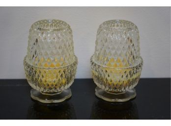 MATCHING PAIR OF GLASS CANDLE HOLDER WITH LIDS