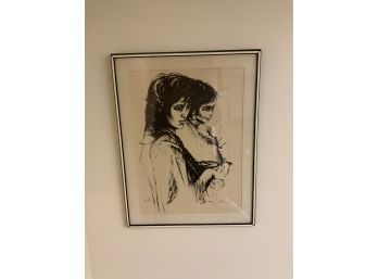 BLACK AND WHITE PRINT OF A WOMEN HOLDING A CHILD, SIGNED BY MOSH SAT? #35/150