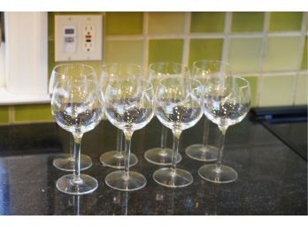 BEAUTIFUL SET OF 8 WINE GLOBETS WITH WHALE ENGRAVING,  8IN HIGH
