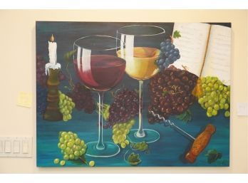 BEAUTIFUL OIL ON CANVAS OF A WINE SCENERY SIGNED BY BRENDA COOPERMAN, 40X30 INCHES