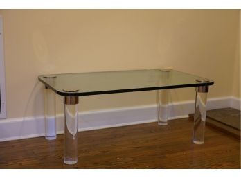 GORGEOUS VINTAGE GLASS TOP COFFEE TABLE WITH LUCITE LEGS