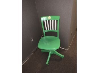 Solid Wood Desk Office Chair On Wheels Painted Green/white