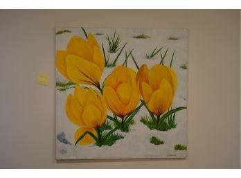 OIL ON CANVAS OF YELLOW FLOWERS SIGNED BY B. COOPERMAN, 36X36 INCHES