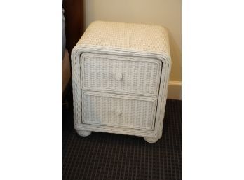 WHITE WICKER WRAPPED 2 DRAWERS NIGH-STAND