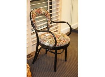 GORGEOUS BLACK WOOD FRAME CHAIR WITH FLOWER PATTERN CUSHION