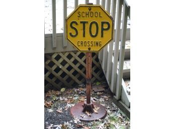 METAL YELLOW SCHOOL STOP CROSSING SIGN