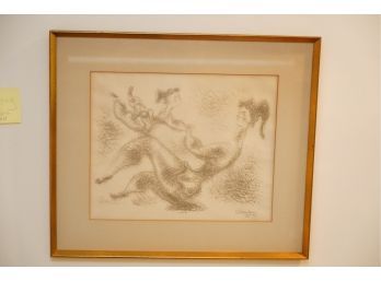UNIQUE PENCIL DRAWING OF 2 WOMENS SIGNED AND DATED '59