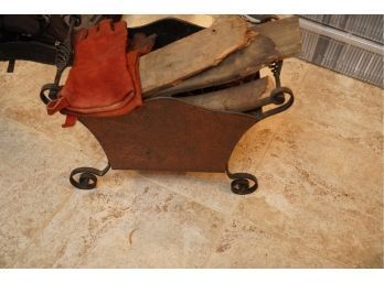 ANTIQUE STYLE METAL WITH COPPER FIREPLACE WOOD HOLDER