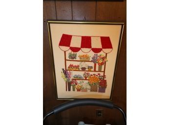 VINTAGE NEEDLEPOINT OF A FLOWER STAND