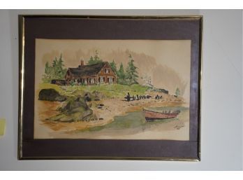 WATERCOLOR PAINTING OF A LAKE HOUSE SIGNED BY KAVANAGH AND DATED '83