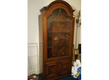 GORGEOUS WOOD CHINA CABINET WITH LIGHT AND GLASS DOOR