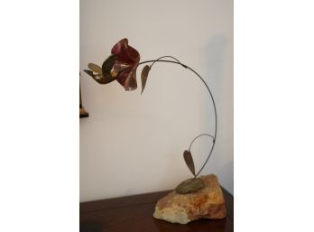 GORGEOUS SIGNED SCULPTURE OF FLOATING ROSE SIGNED BIJON, 13IN HIGH