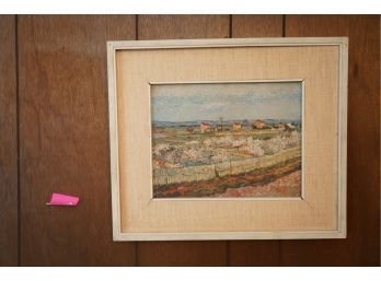 PRINT OF A VILLAGE SCENRY IN A WHITE COLOR WOOD FRAME