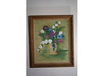 FRAMED OIL PAINTING OF FLOWERS SIGNED BY MARTHA IN A GILDED FRAME
