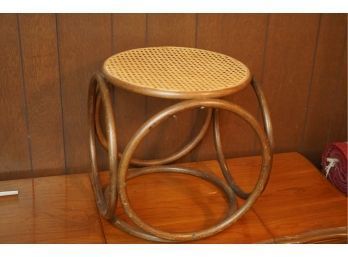 GORGEOUS VINTAGE WOOD SIDE TABLE WITH RATTAN STYLE TOP