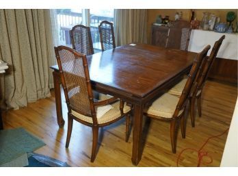 ASIAN STYLE WOOD DINING TABLE WITH 6 CHAIRS