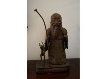 COPPER METAL ASIAN STYLE FIGURINE ON A WOOD PLAQUE