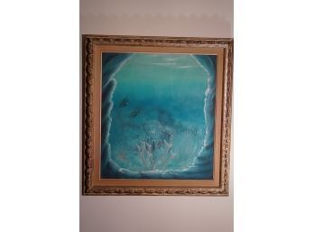 BEAUTIFUL PRINT OF AN OCEAN REEF IN A GILDED STYLE FRAME SIGNED BY FLECEA