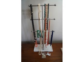 BUNDLE DEAL OF COSTUME JEWELRY NECKLACES WITH JEWELRY STAND