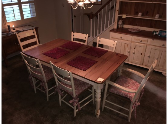 Ethan Allen Country Style Dining Room Table With Six Chairs, Mint Condition