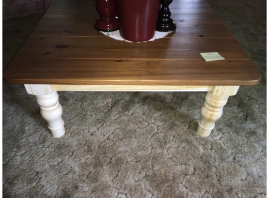 Ethan Allen Country Style Square Coffee Table With Items On Top