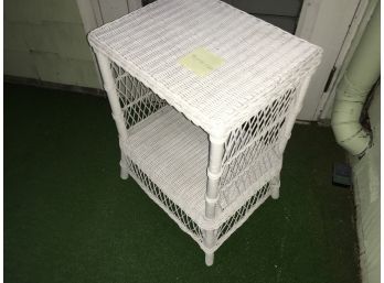 White Wicker End Table